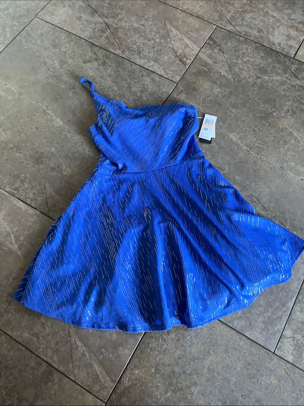 City Studio Royal Blue One-Shoulder Dress with Gold Accent